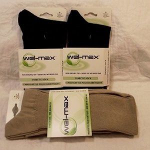 WEL-MAX, Diabetic Socks, Men XL Lot of 3 Black/Tan